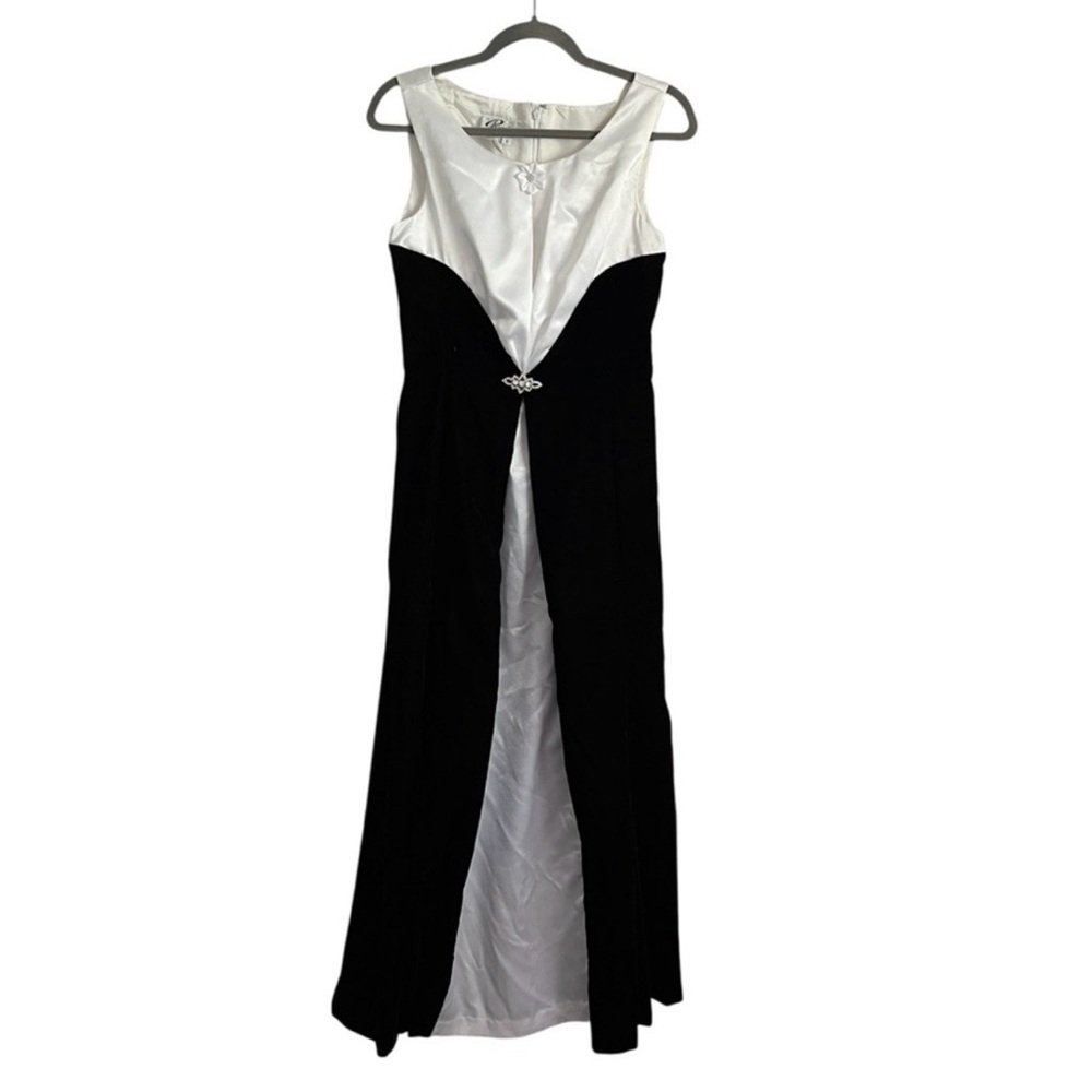 Vintage Reggio Formal Dress Black White Sleeveless Maxi Evening Prom Gown Size 8